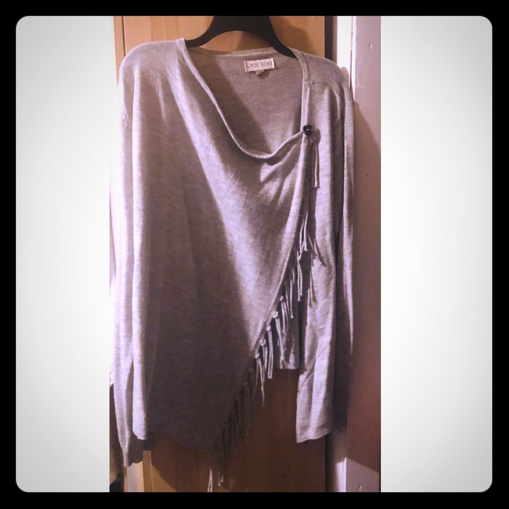 Heather Grey Wrap Sweater with Button Closure